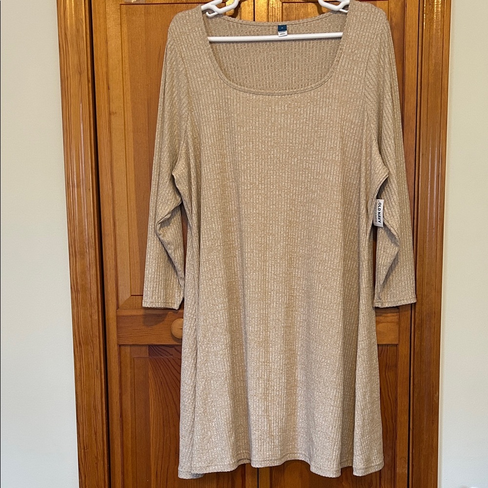 Old Navy Tan Ribbed Long‑Sleeve Dress Plus 4X NWT Soft Stretch Knit